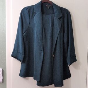Two Piece Connected Apparel Deep Teal Blazer and Pant Set